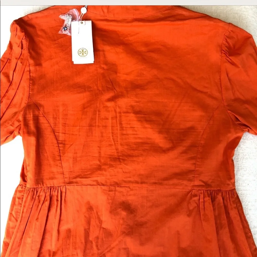TORY BURCH boho cotton embroidered baby doll long sleeve top orange size 4